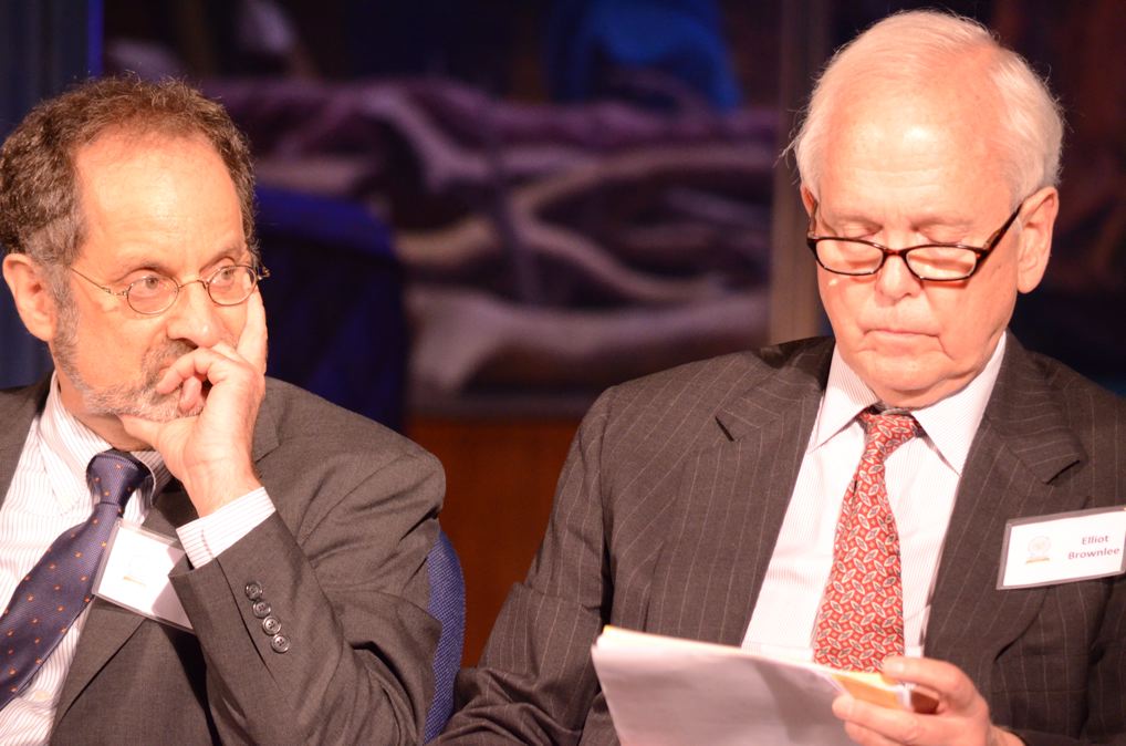 George Washington University Professor Andrew Reamer with  University of California at  Santa Barbara Professor W. Elliot Brownlee.  