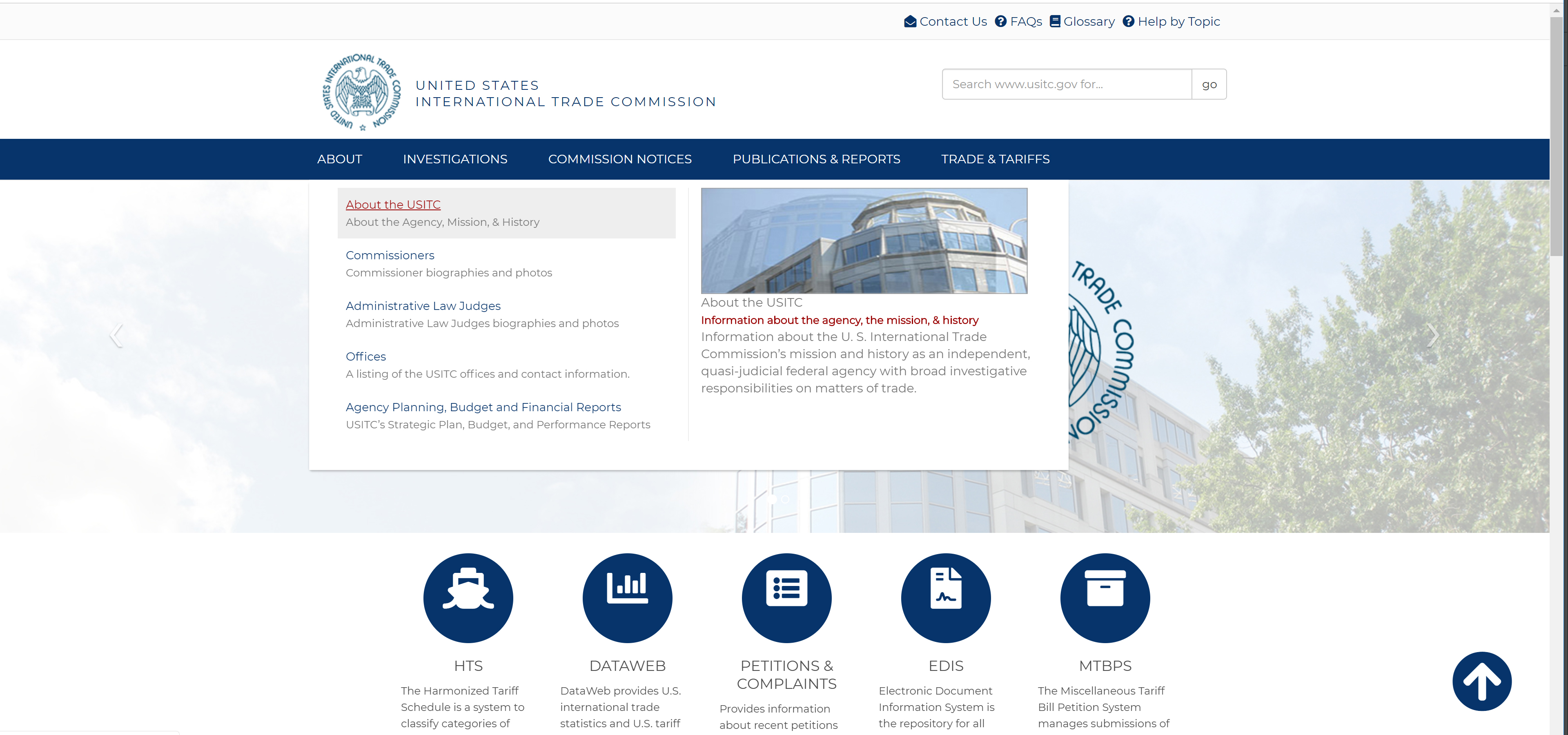 Screenshot of demonstration of navigation of usitc.gov