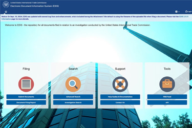 Image of the edis.usitc.gov homepage