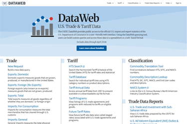 Screenshot of the DataWeb application homepage.