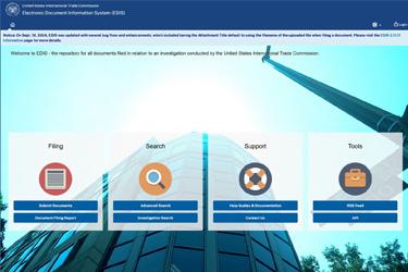 Image of the edis.usitc.gov homepage