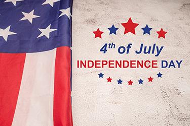 Graphic of text "4th of July Independence Day" with part of the American flag