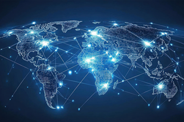 Image of the world map on a dark blue background.